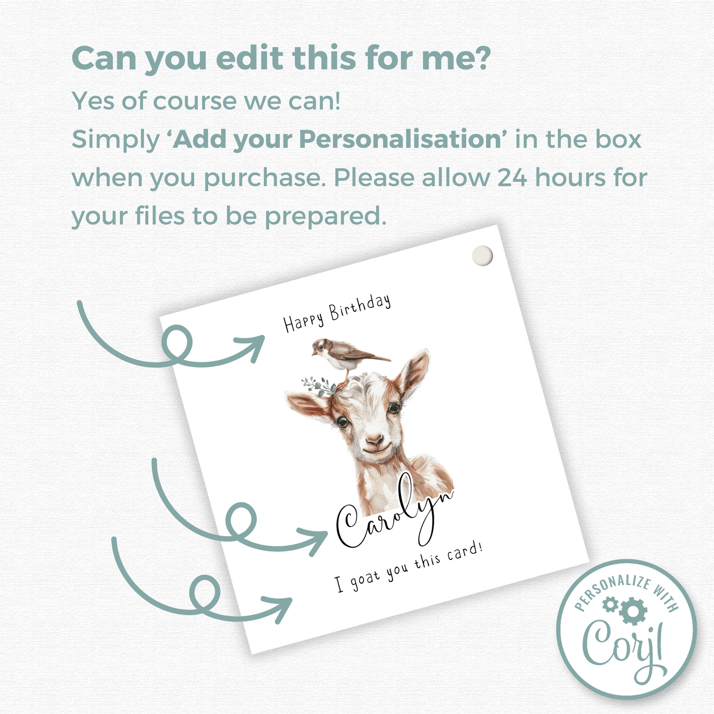 Editable Goat Birthday Gift Tag