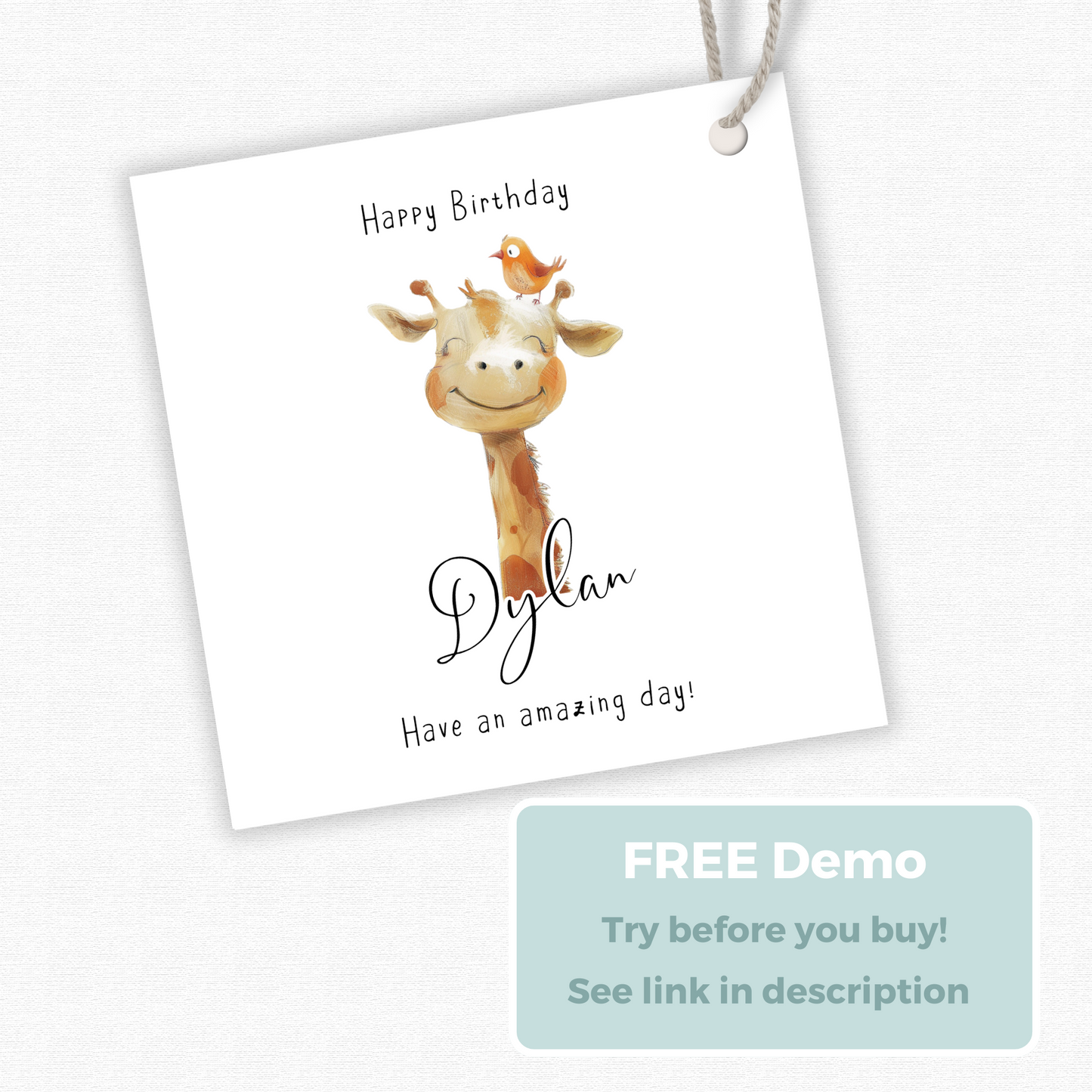 Editable Giraffe Birthday Gift Tag