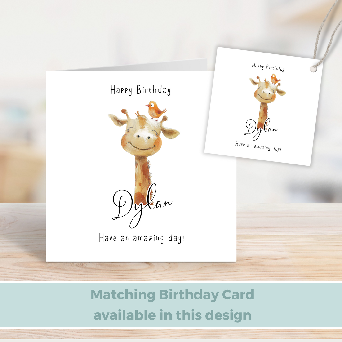 Editable Giraffe Birthday Gift Tag