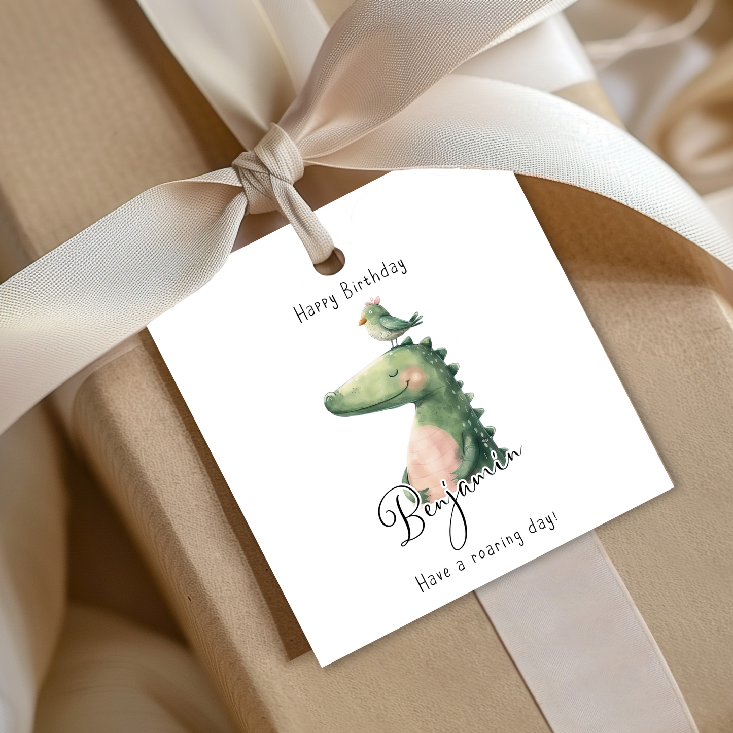 Editable Dinosaur Birthday Gift Tag