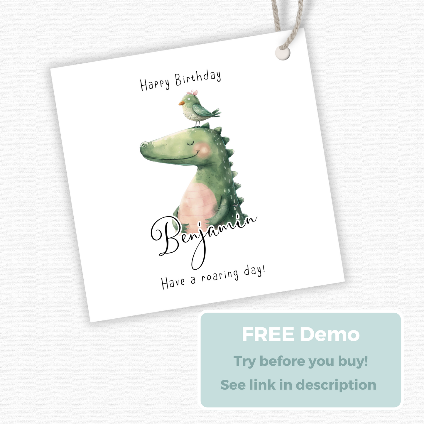 Editable Dinosaur Birthday Gift Tag