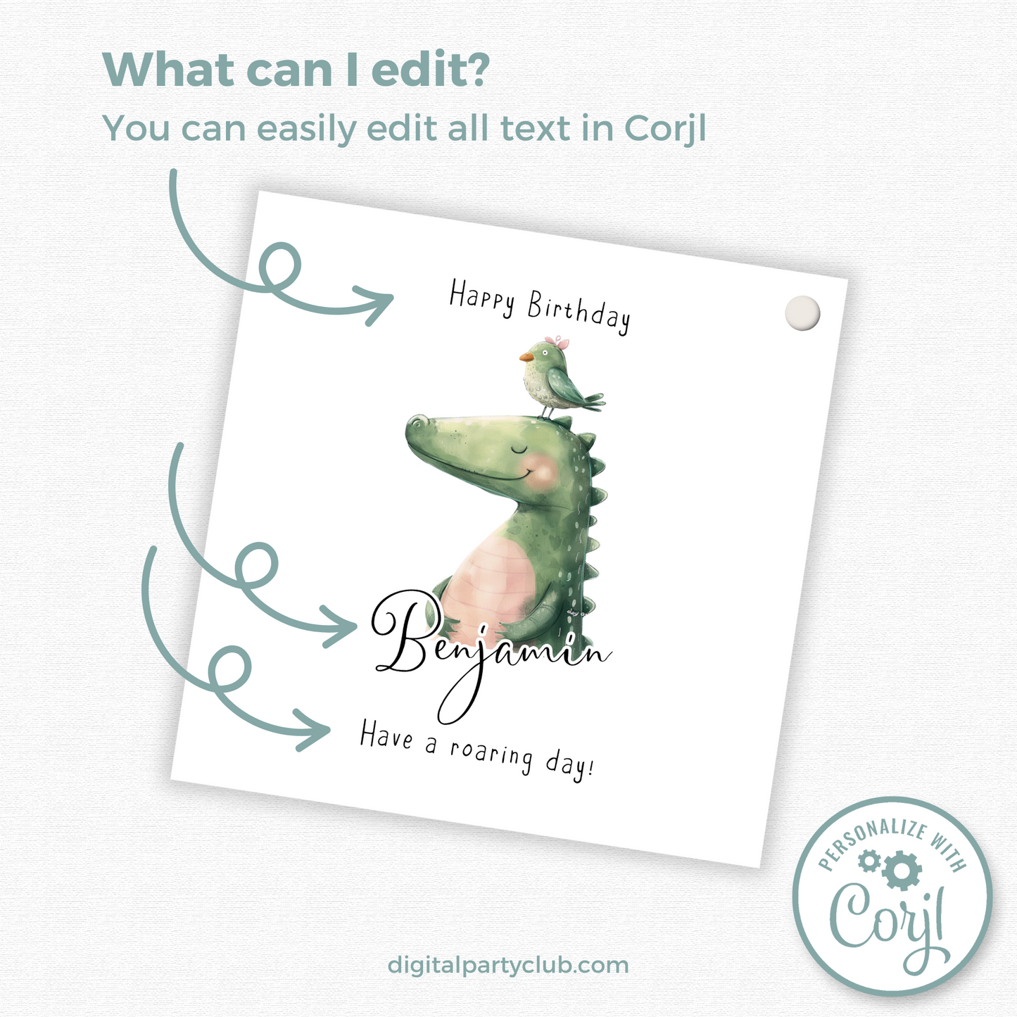Editable Dinosaur Birthday Gift Tag
