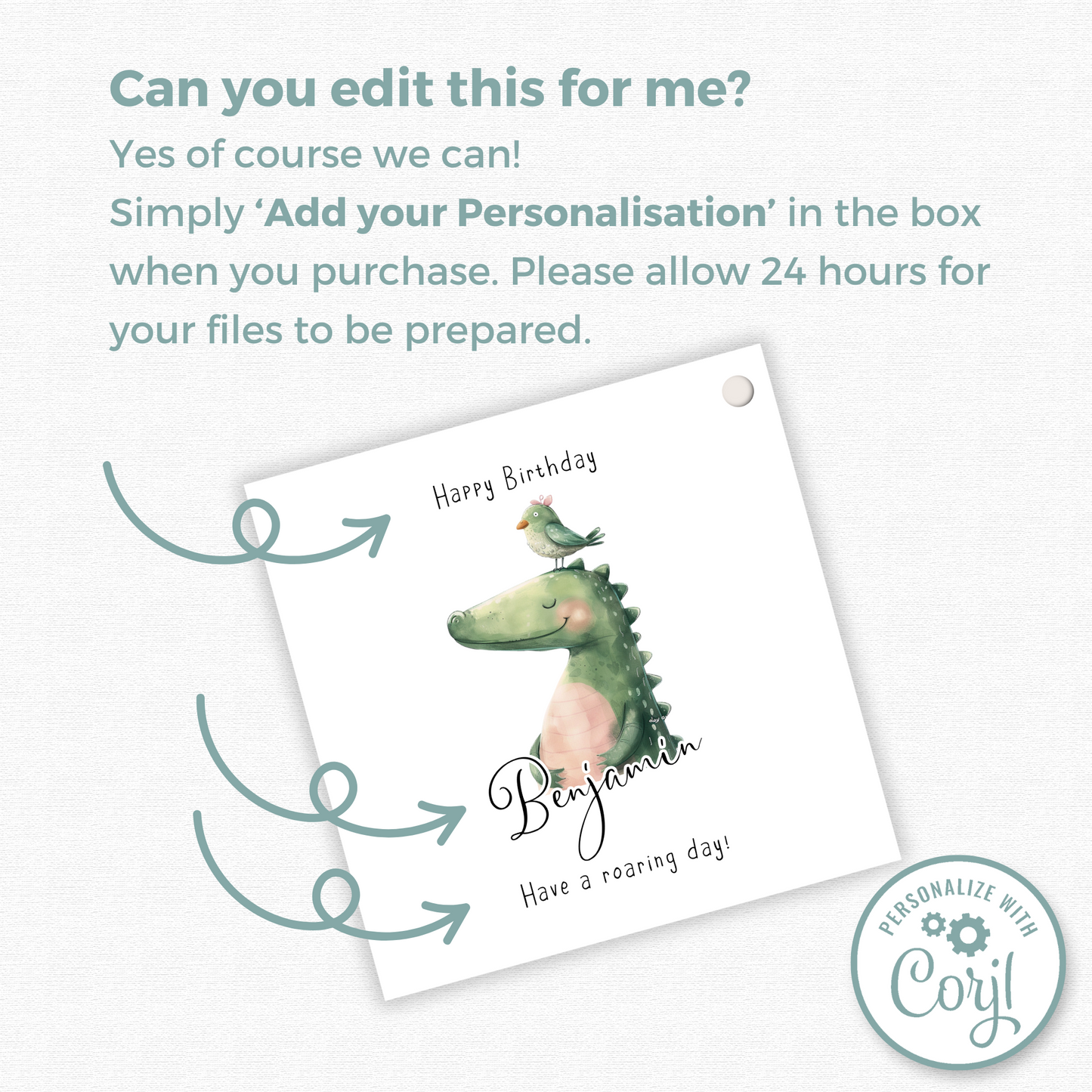 Editable Dinosaur Birthday Gift Tag