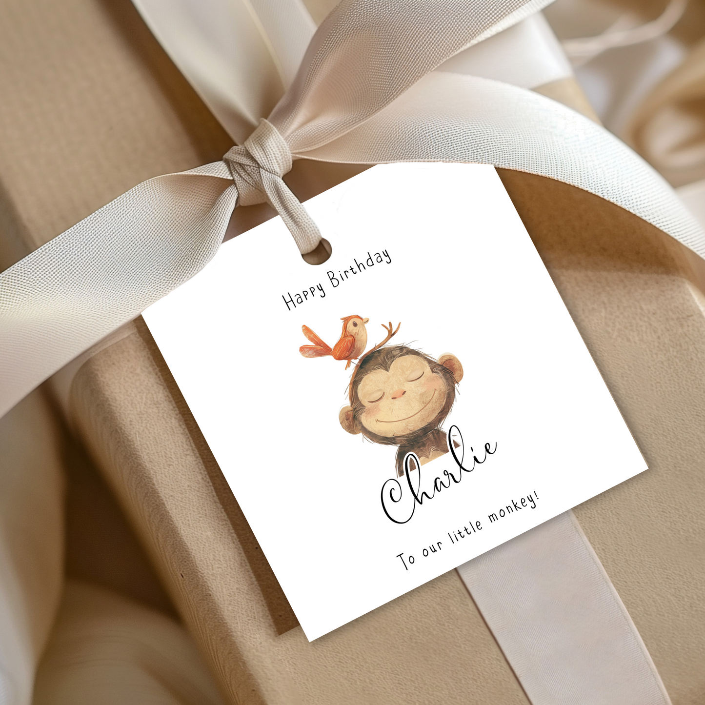 Editable Cheeky Monkey Birthday Gift Tag