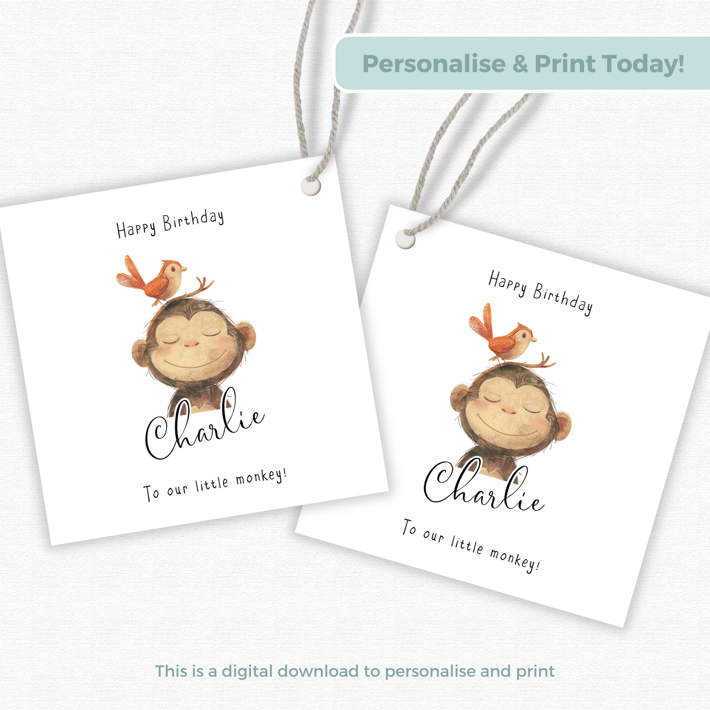 Editable Cheeky Monkey Birthday Gift Tag