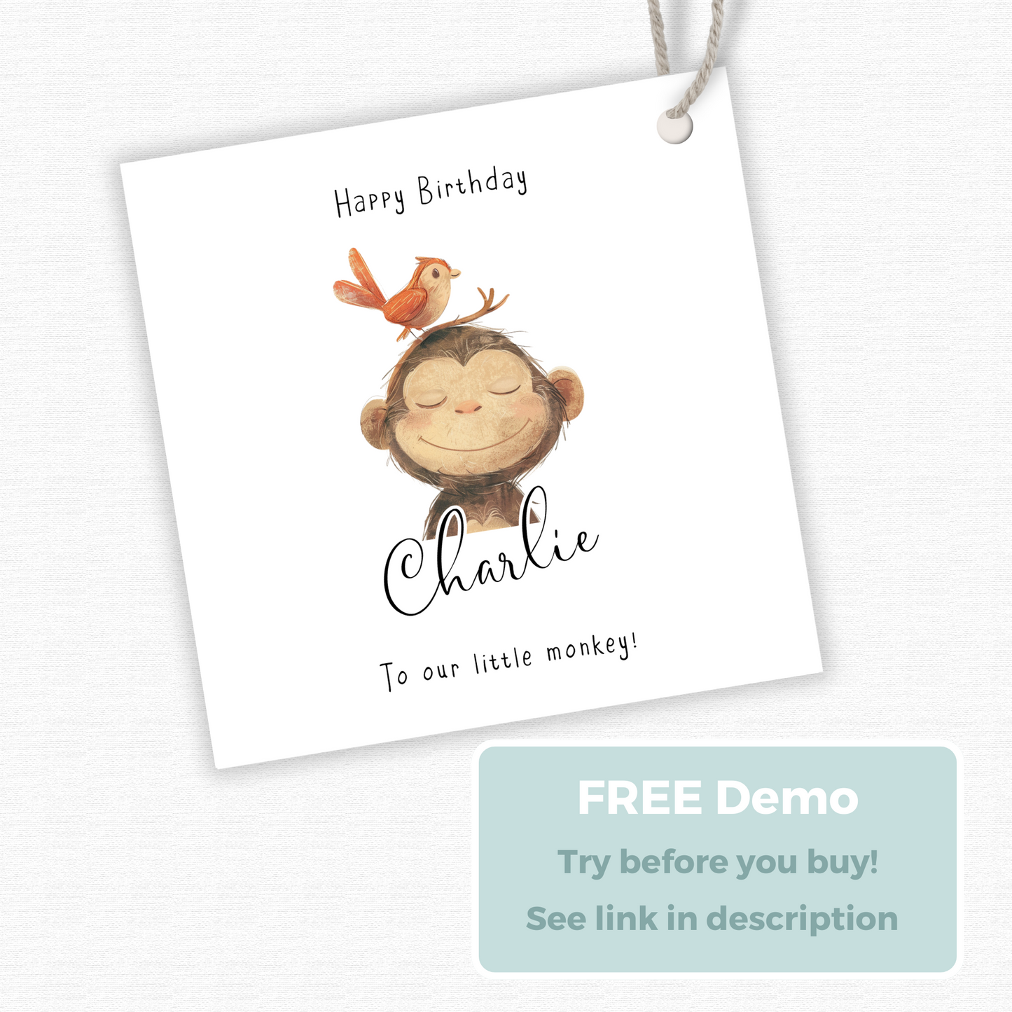 Editable Cheeky Monkey Birthday Gift Tag