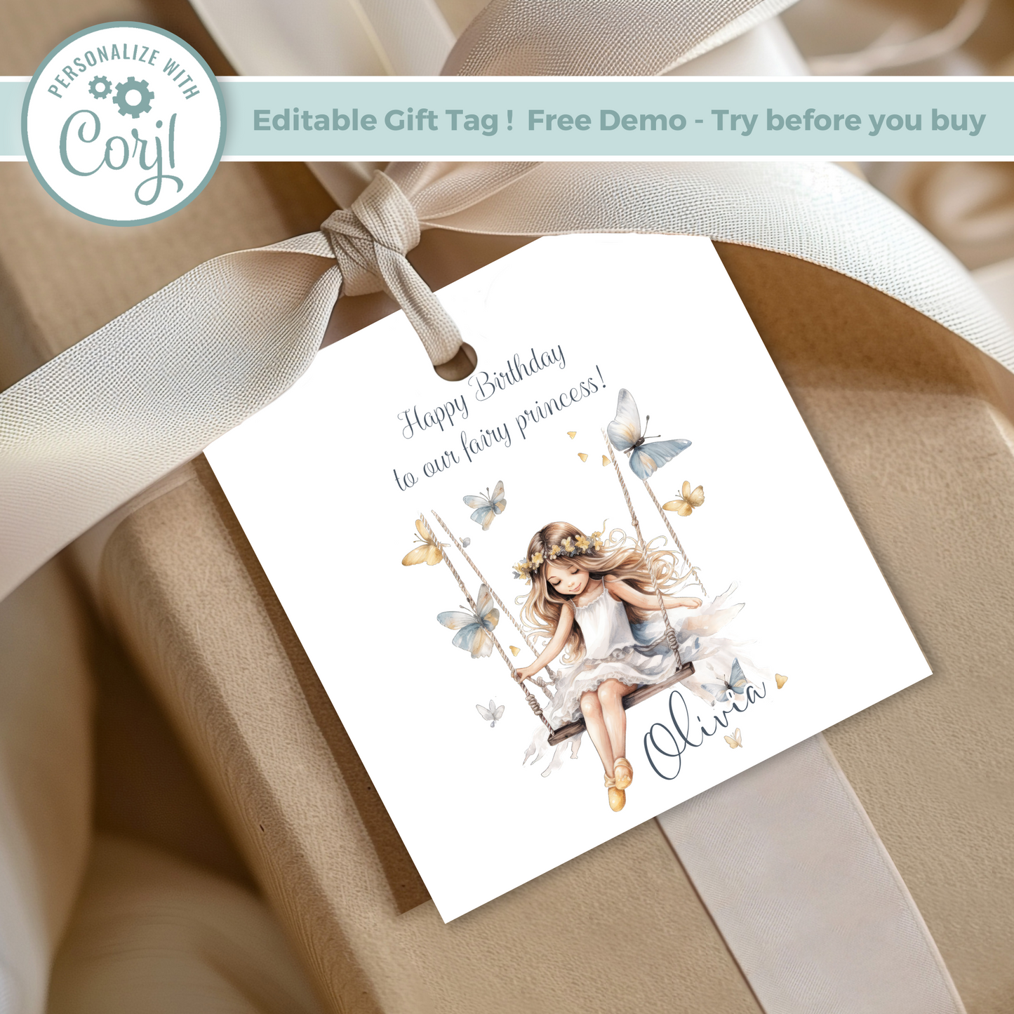 Editable Fairy Princess Birthday Gift Tag