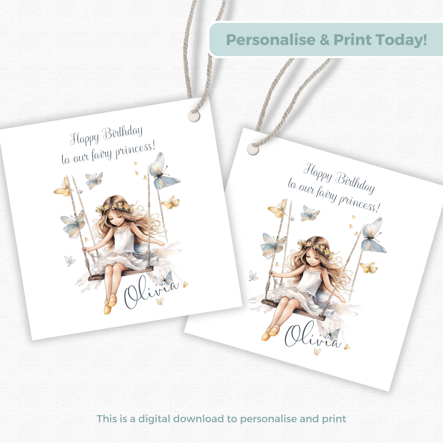 Editable Fairy Princess Birthday Gift Tag