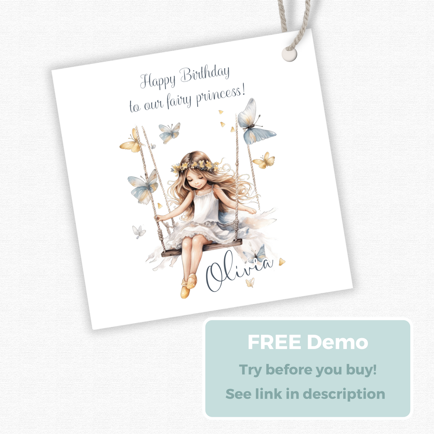 Editable Fairy Princess Birthday Gift Tag