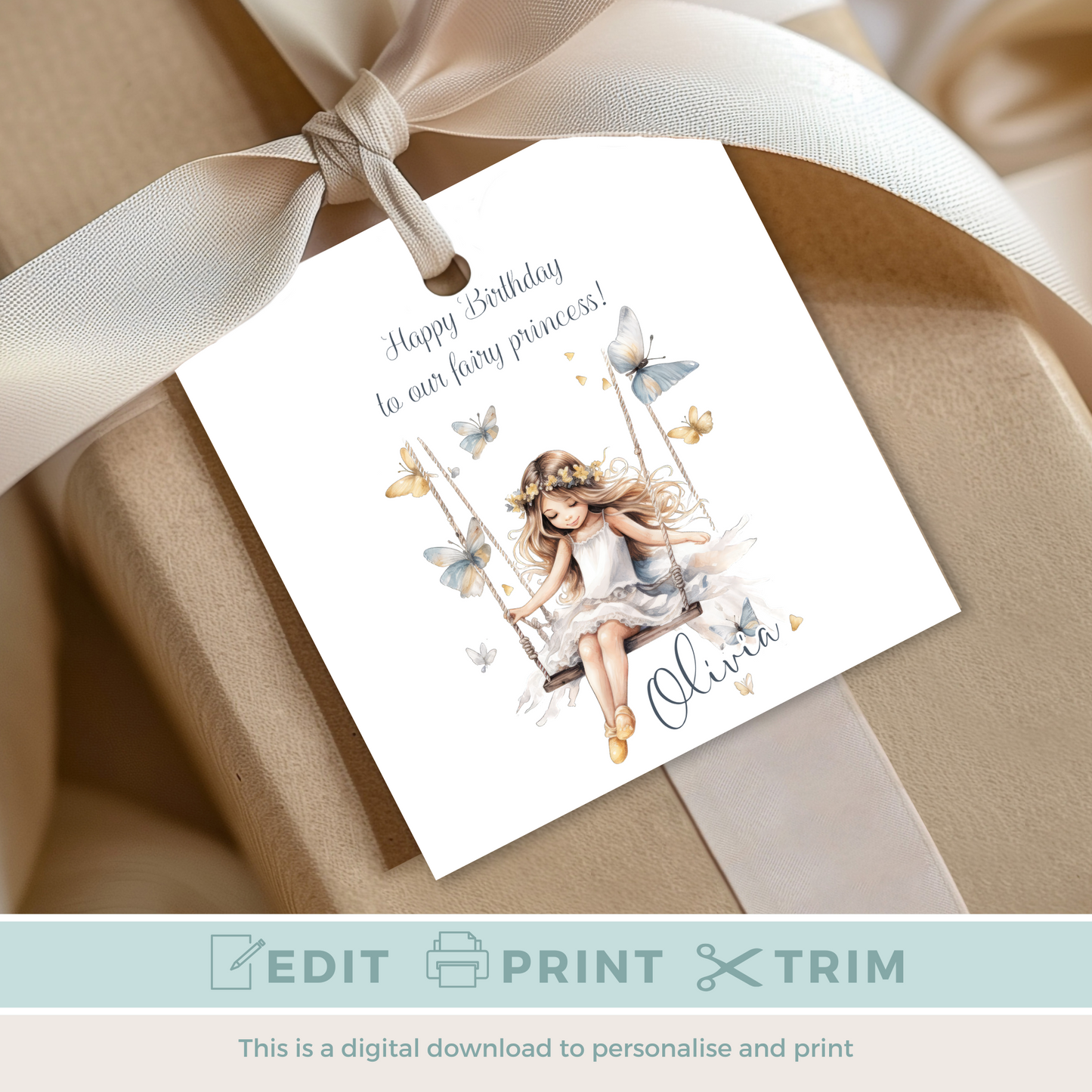 Editable Fairy Princess Birthday Gift Tag