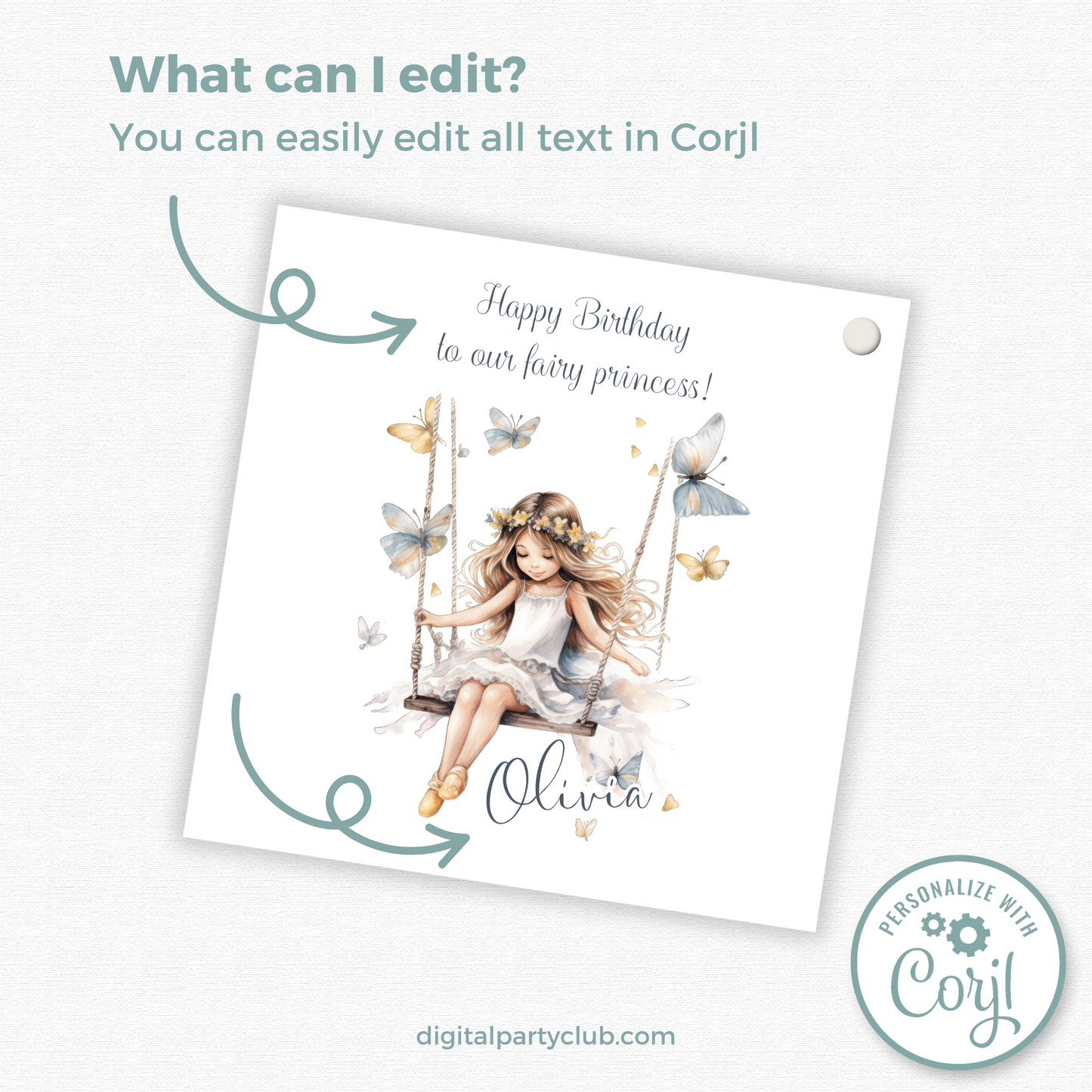 Editable Fairy Princess Birthday Gift Tag