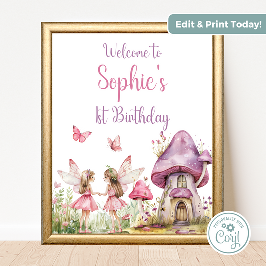 Editable Birthday Welcome Sign - Fairy First