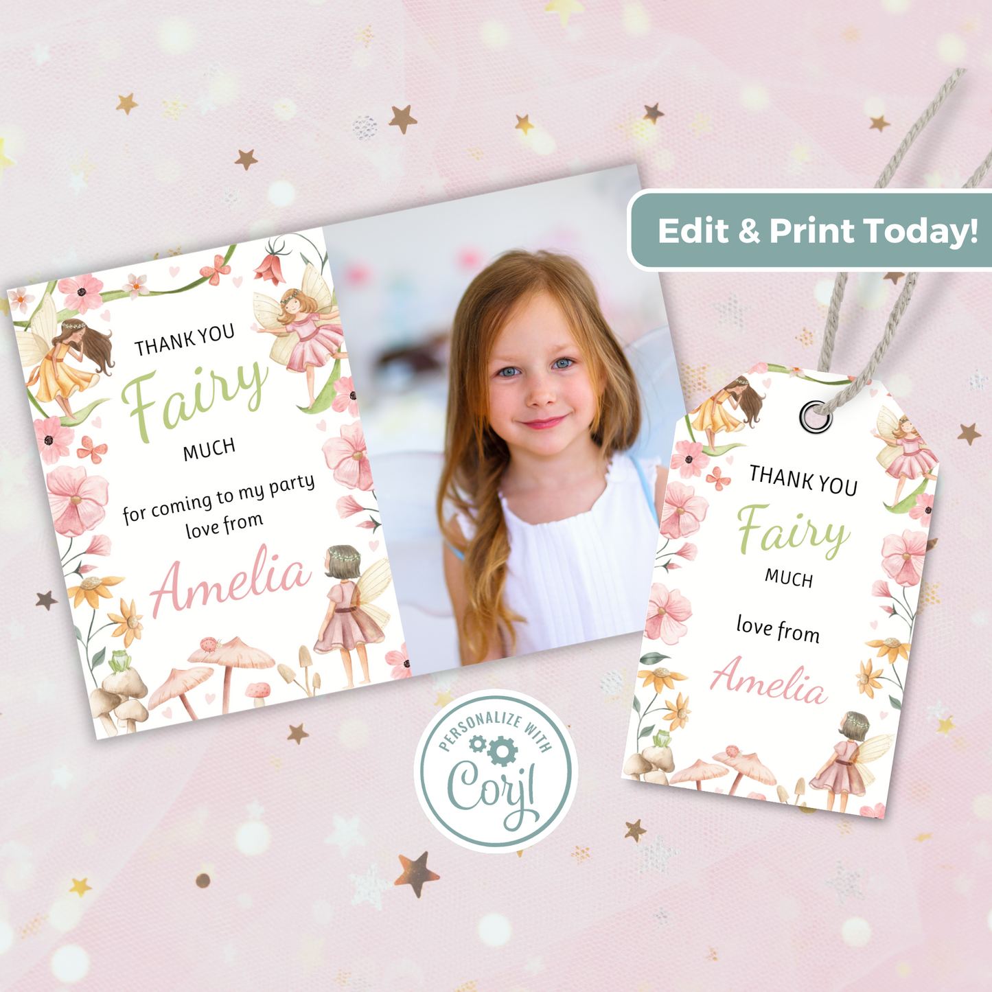 Editable Thank You Card - Fairy