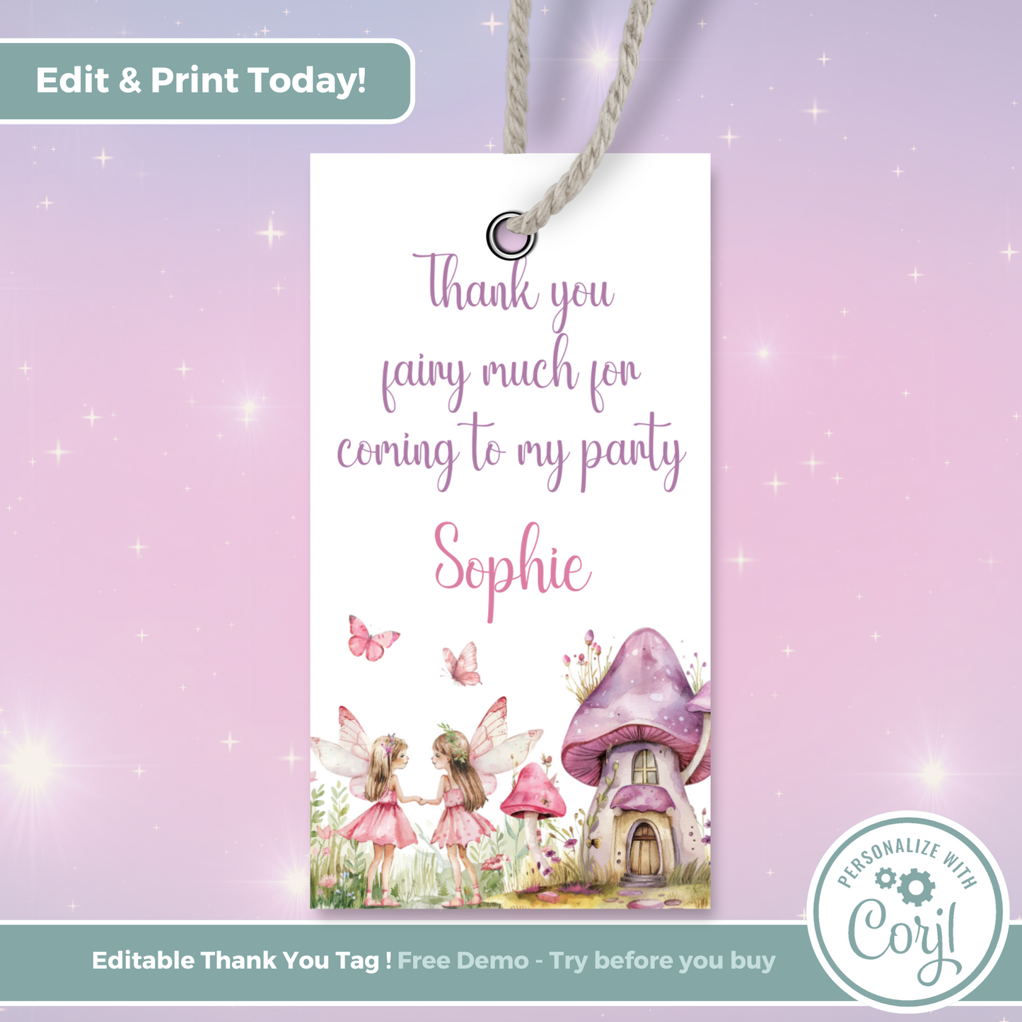 Editable Birthday Thank You Tag - Fairy First