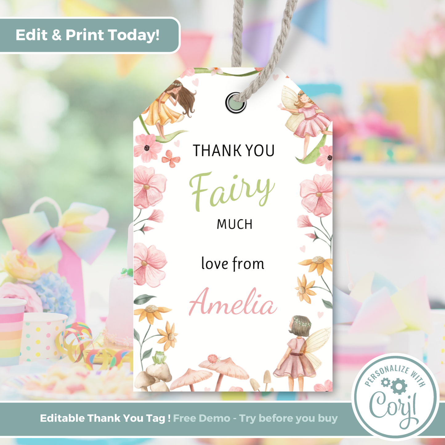 Editable Birthday Thank You Tag - Fairy