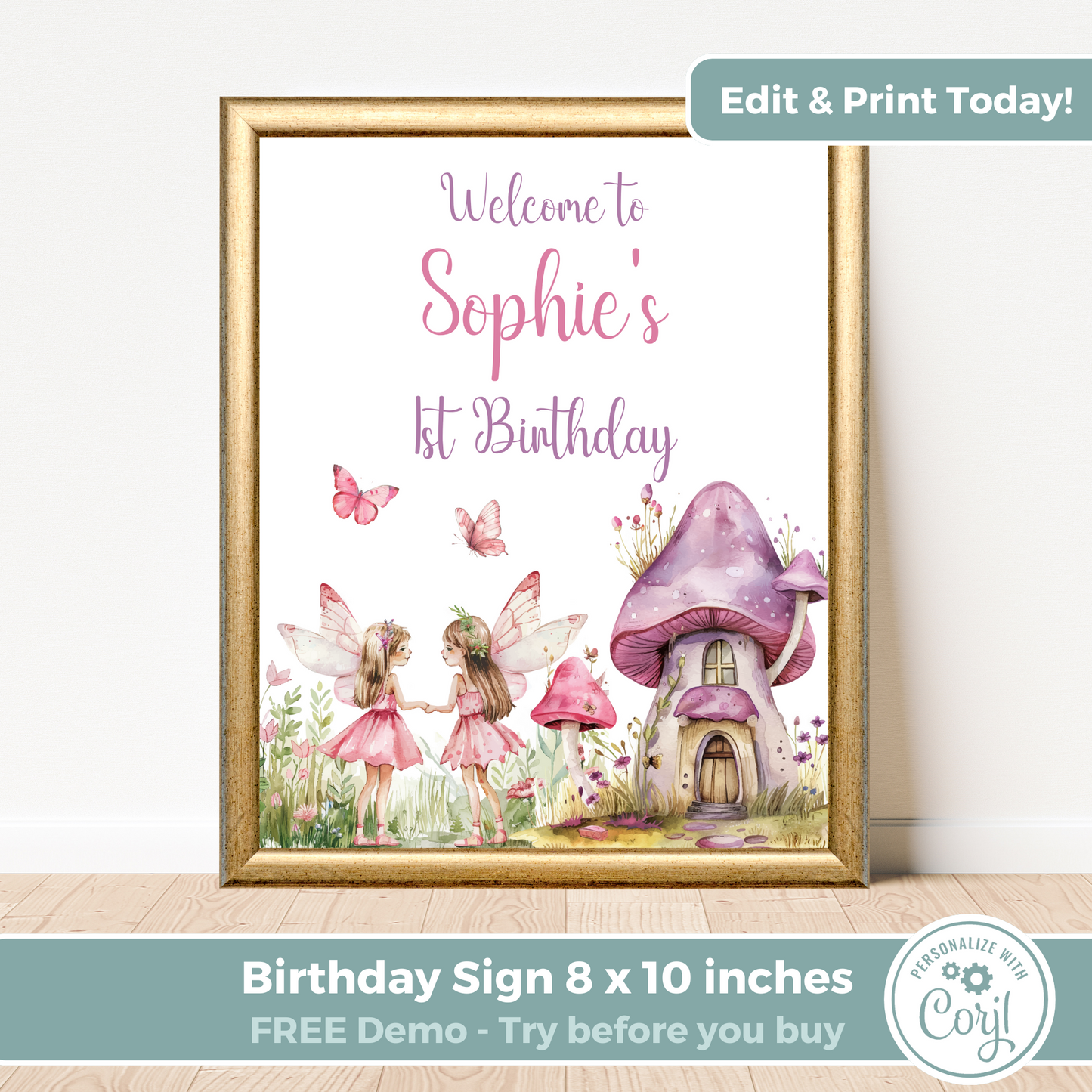 Editable Birthday Welcome Sign - Fairy First