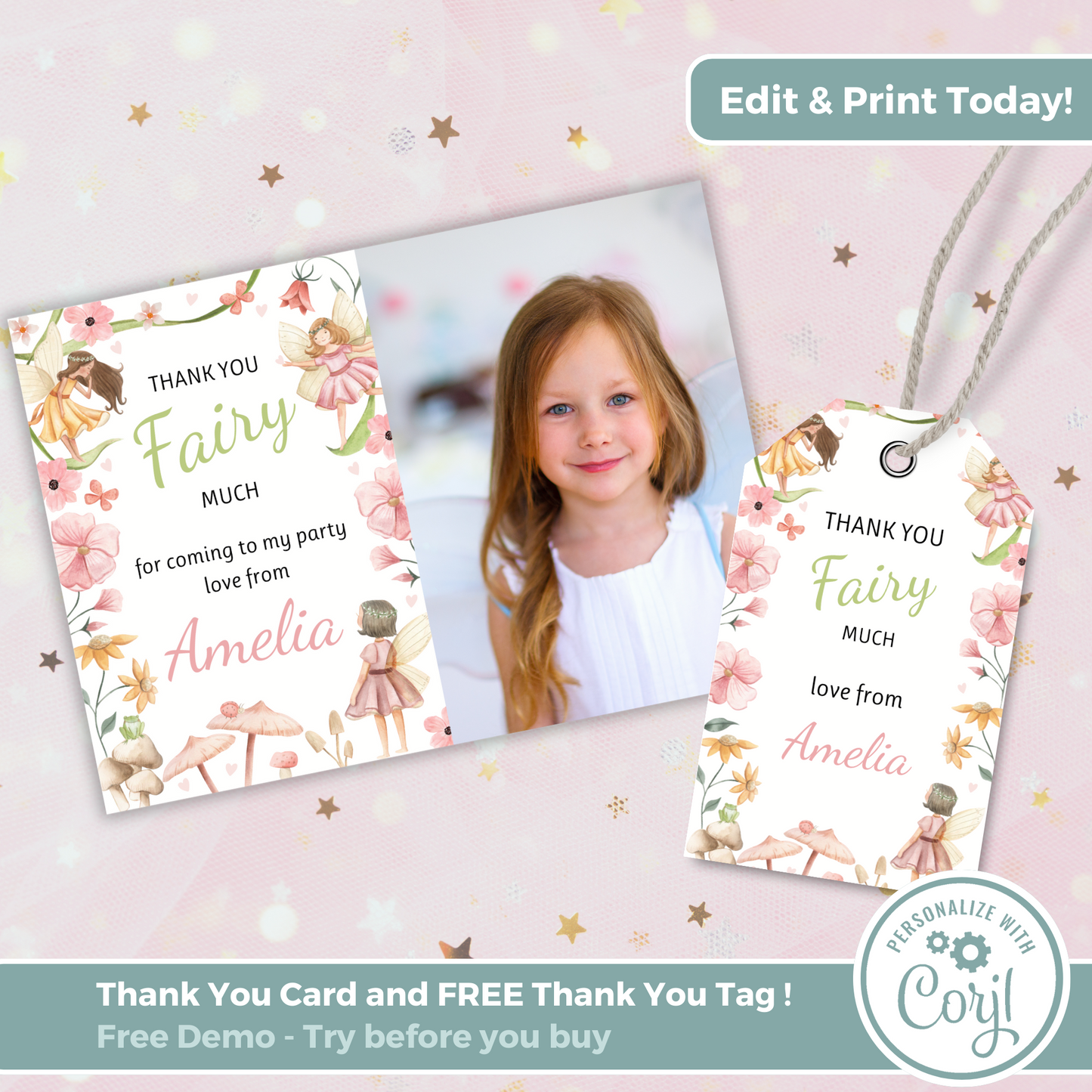 Editable Thank You Card - Fairy