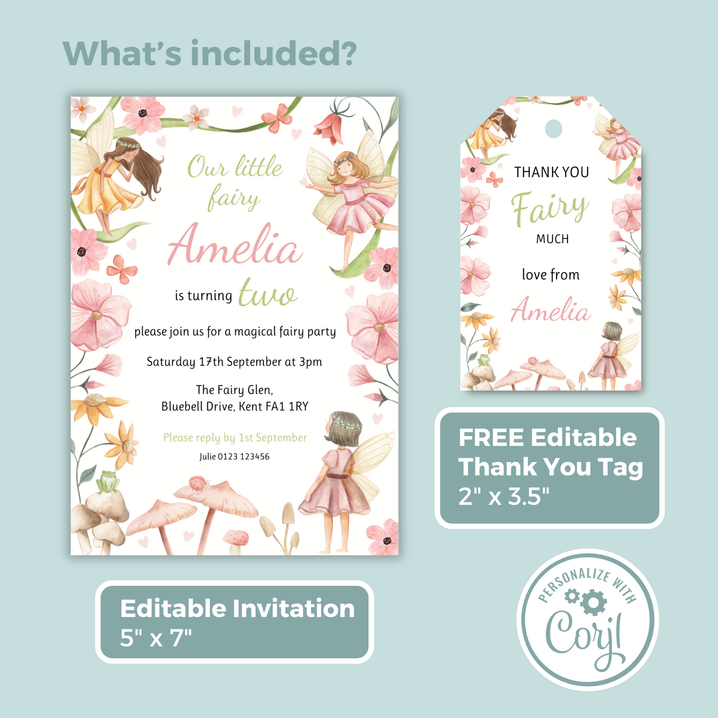 Editable Birthday Invitation and FREE Thank You Tag - Fairy
