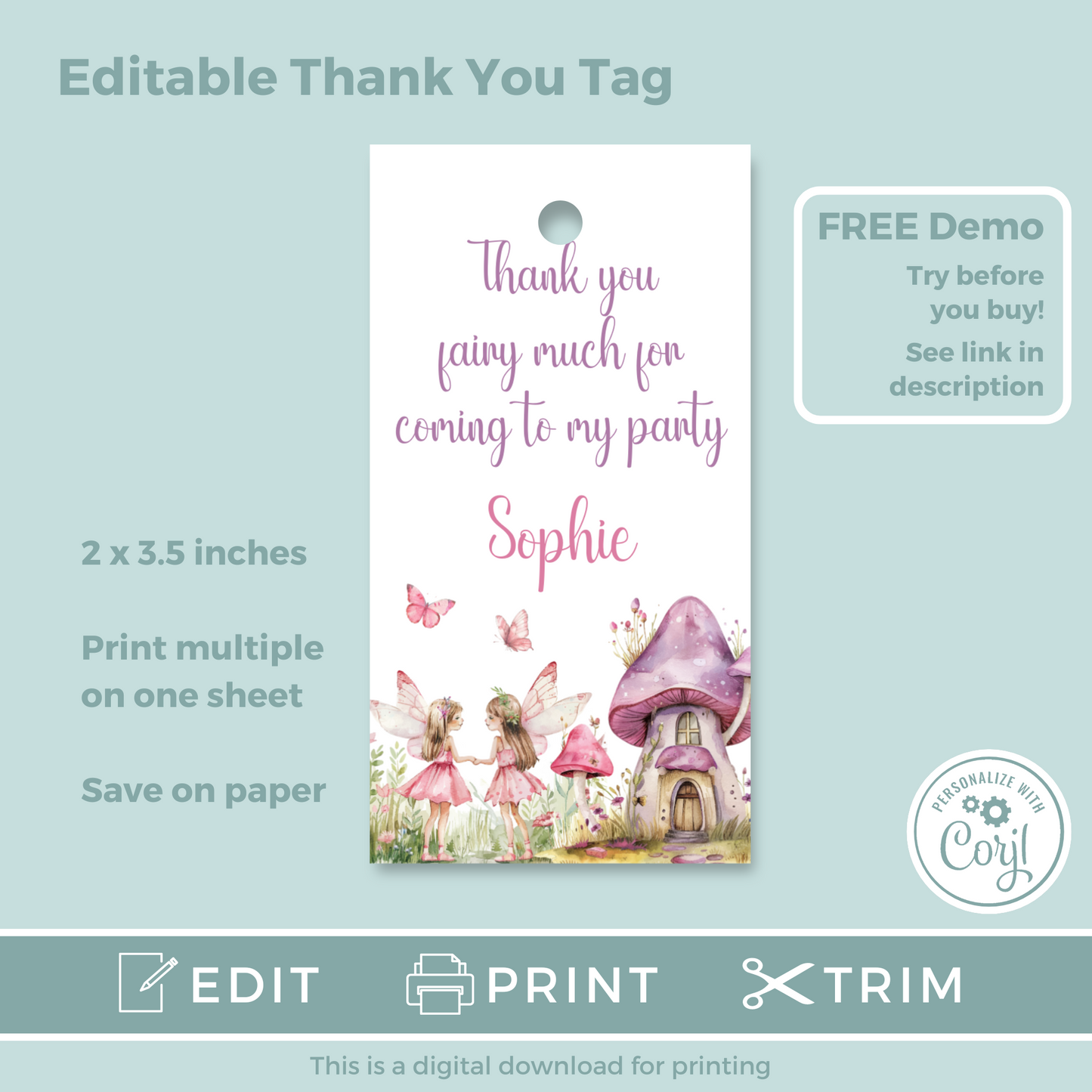 Editable Birthday Thank You Tag - Fairy First