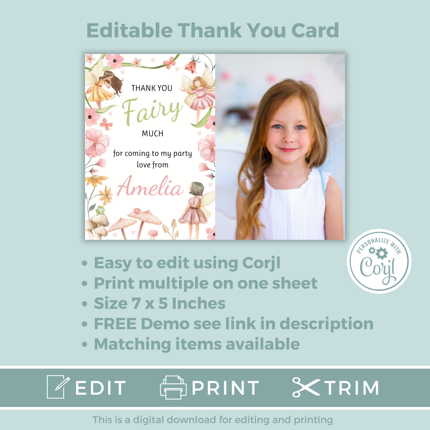 Editable Thank You Card - Fairy