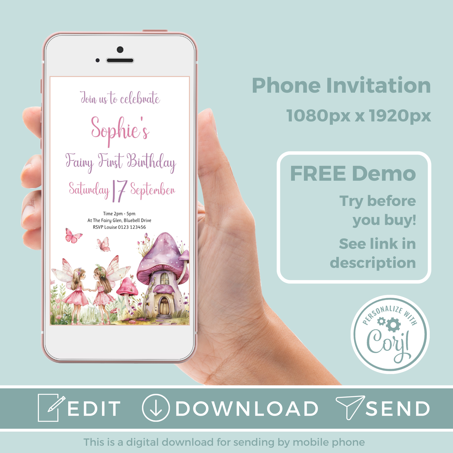 Editable Evite Birthday Invitation and FREE Thank You Tag - Fairy First
