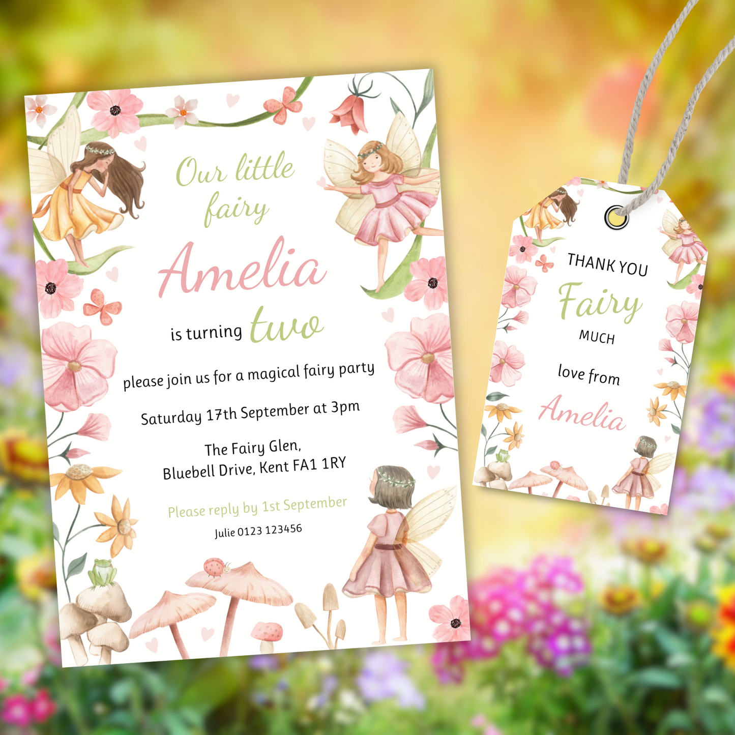 Editable Birthday Invitation and FREE Thank You Tag - Fairy