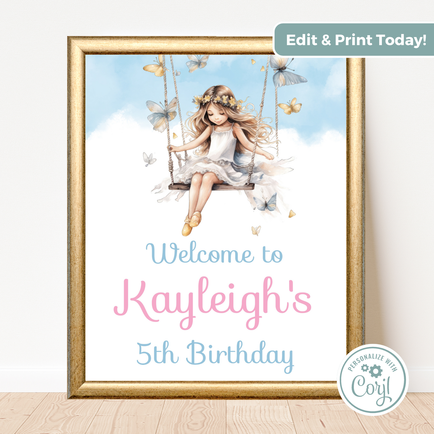 Editable Birthday Welcome Sign - Fairy Princess
