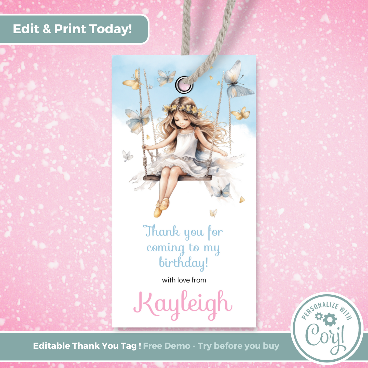 Editable Birthday Thank You Tag - Fairy Princess