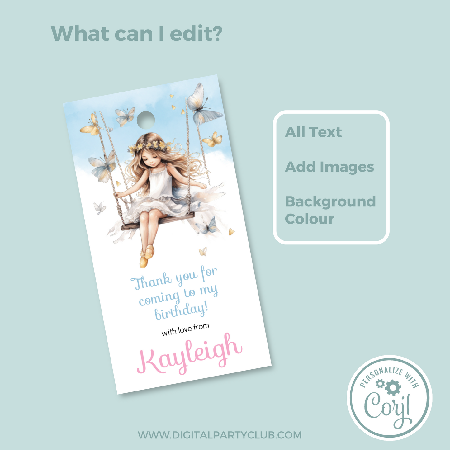 Editable Birthday Thank You Tag - Fairy Princess