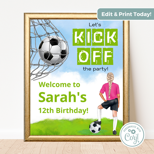 Editable Birthday Welcome Sign - Football Girl Pink