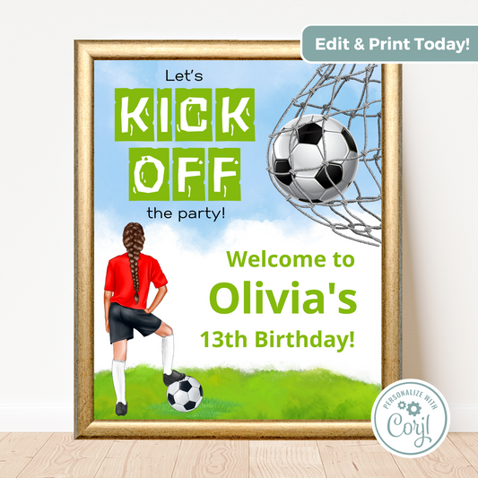 Editable Birthday Welcome Sign - Football Girl Red