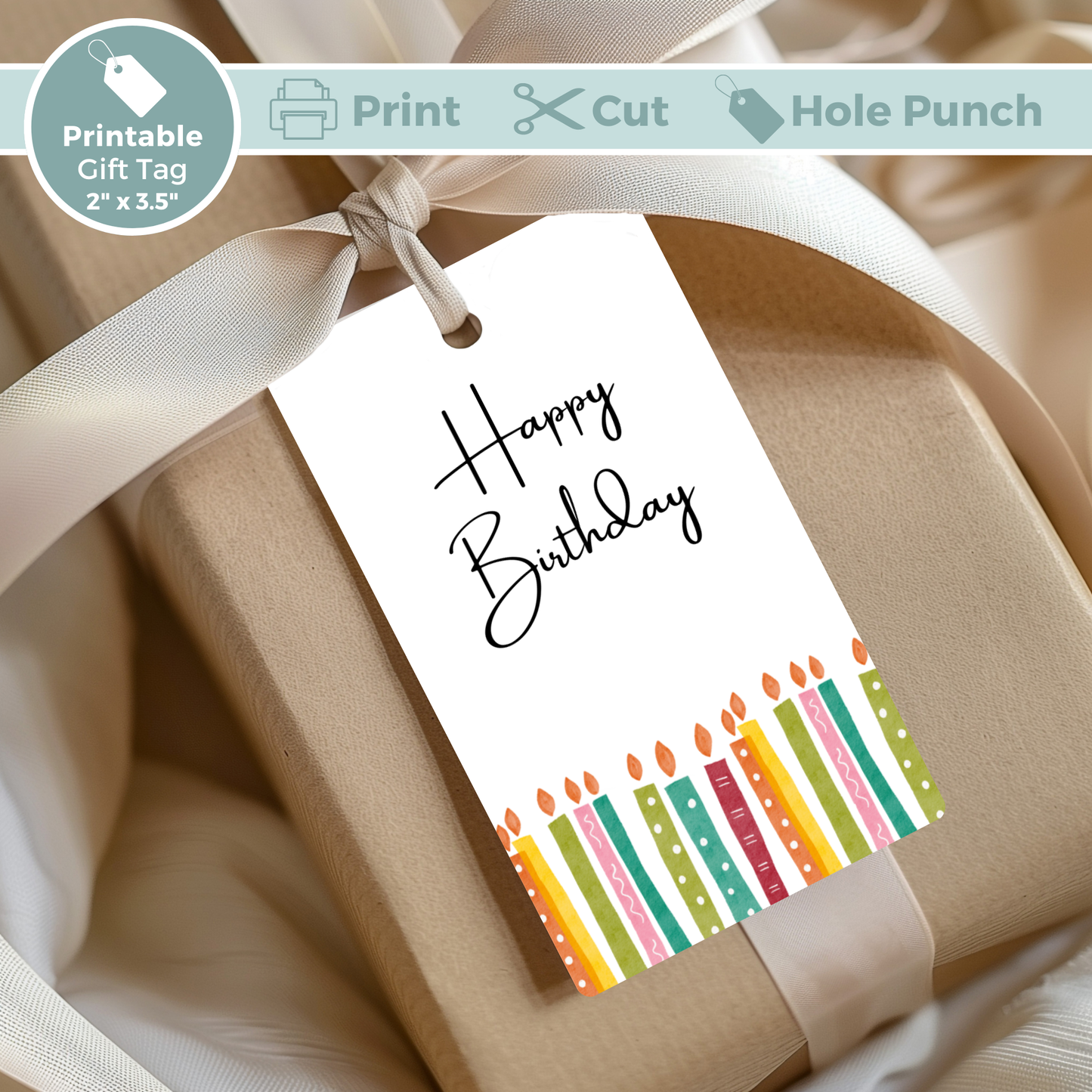Printable Birthday Gift Tag - Candles