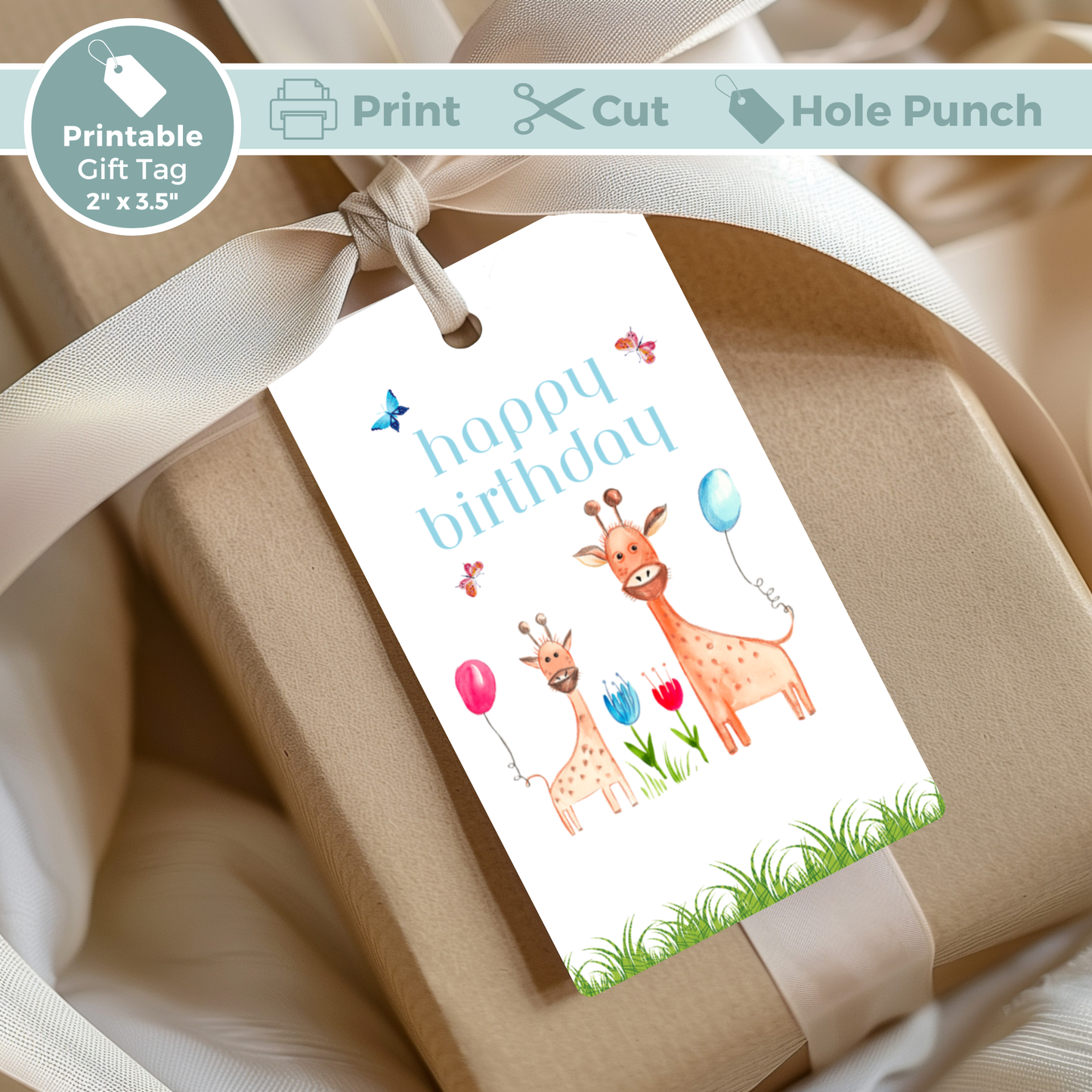 Printable Birthday Gift Tag - Giraffe