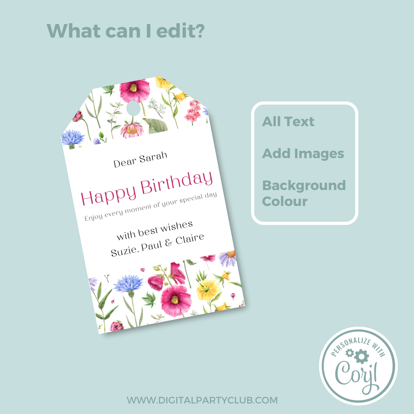 Editable Birthday Gift Tag - Floral