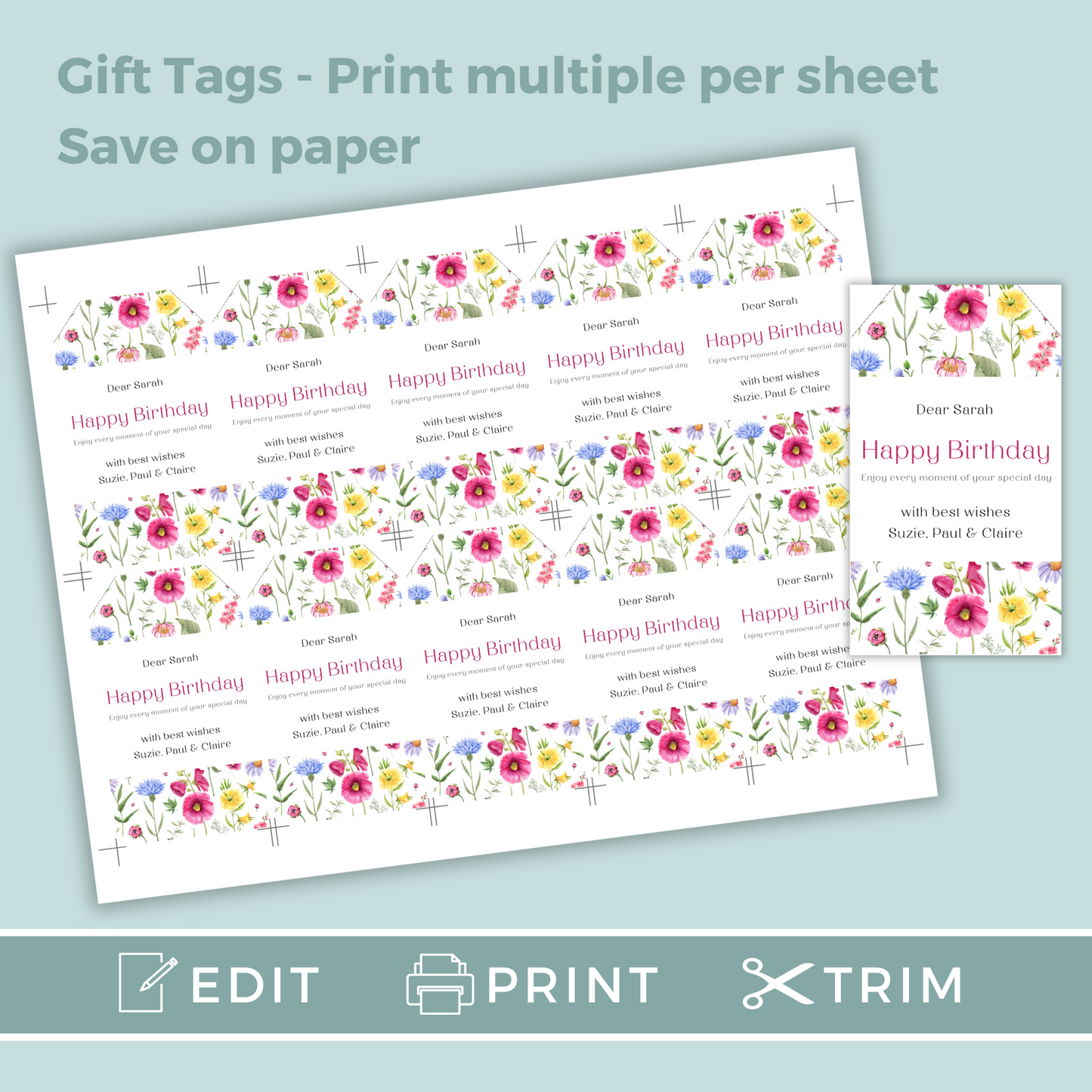 Editable Birthday Gift Tag - Floral