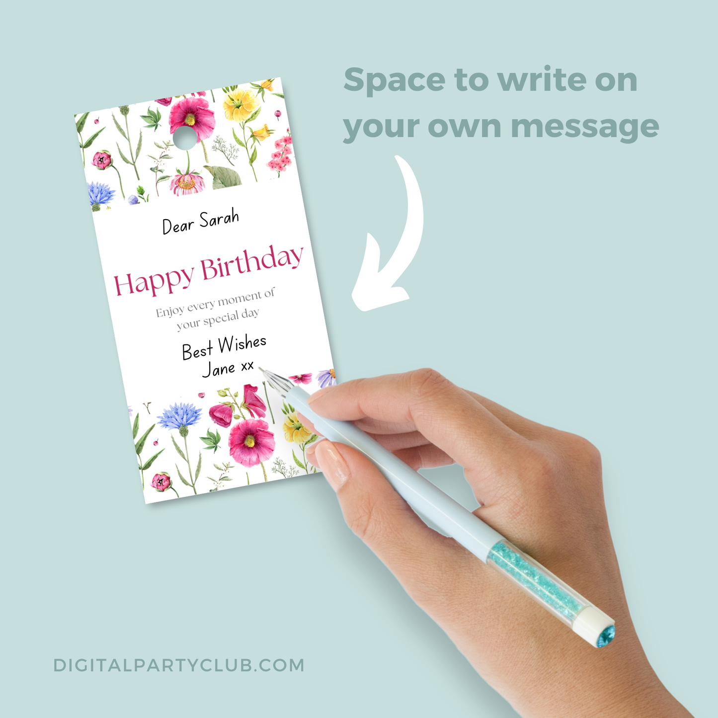 Printable Birthday Gift Tag - Pink Flowers