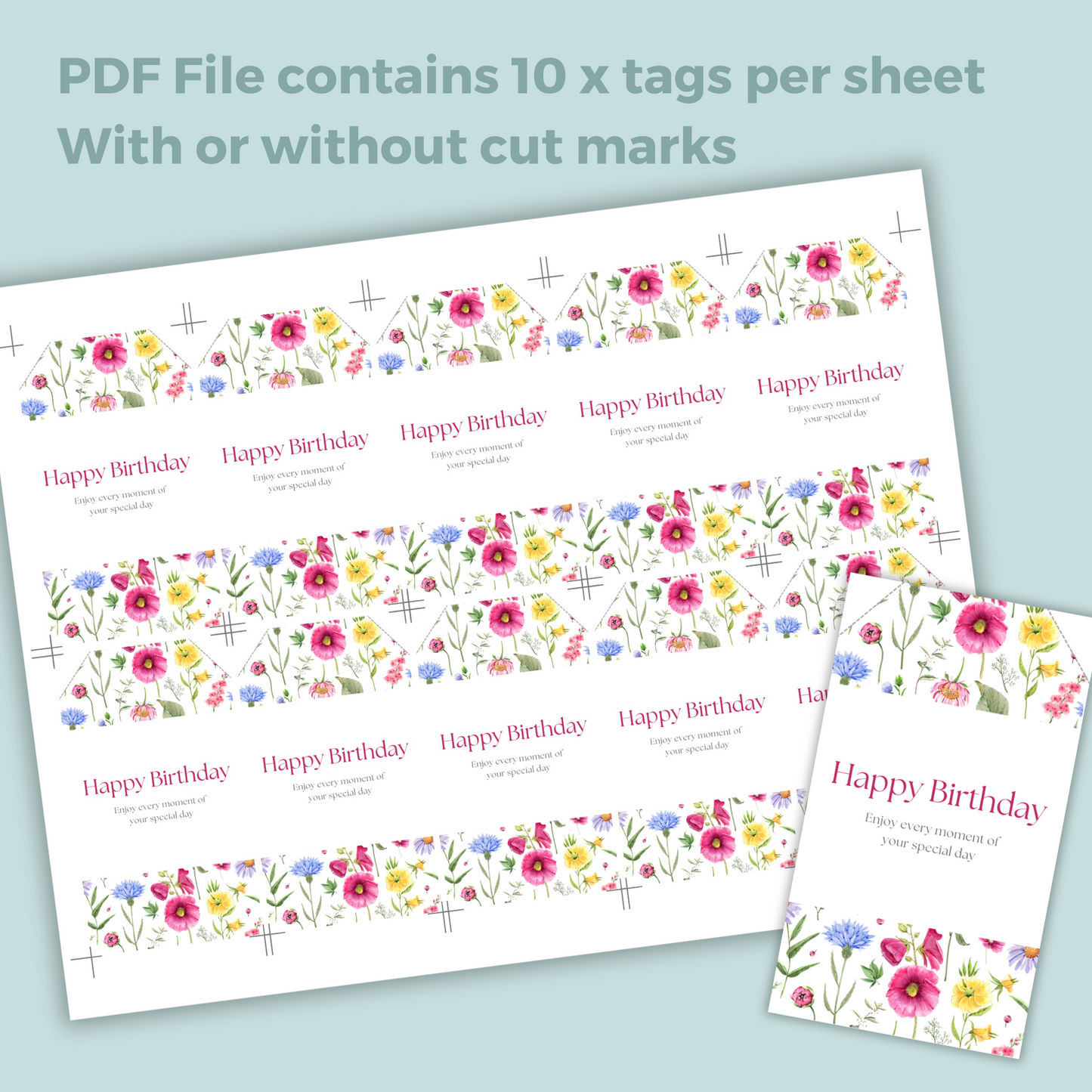Printable Birthday Gift Tag - Pink Flowers