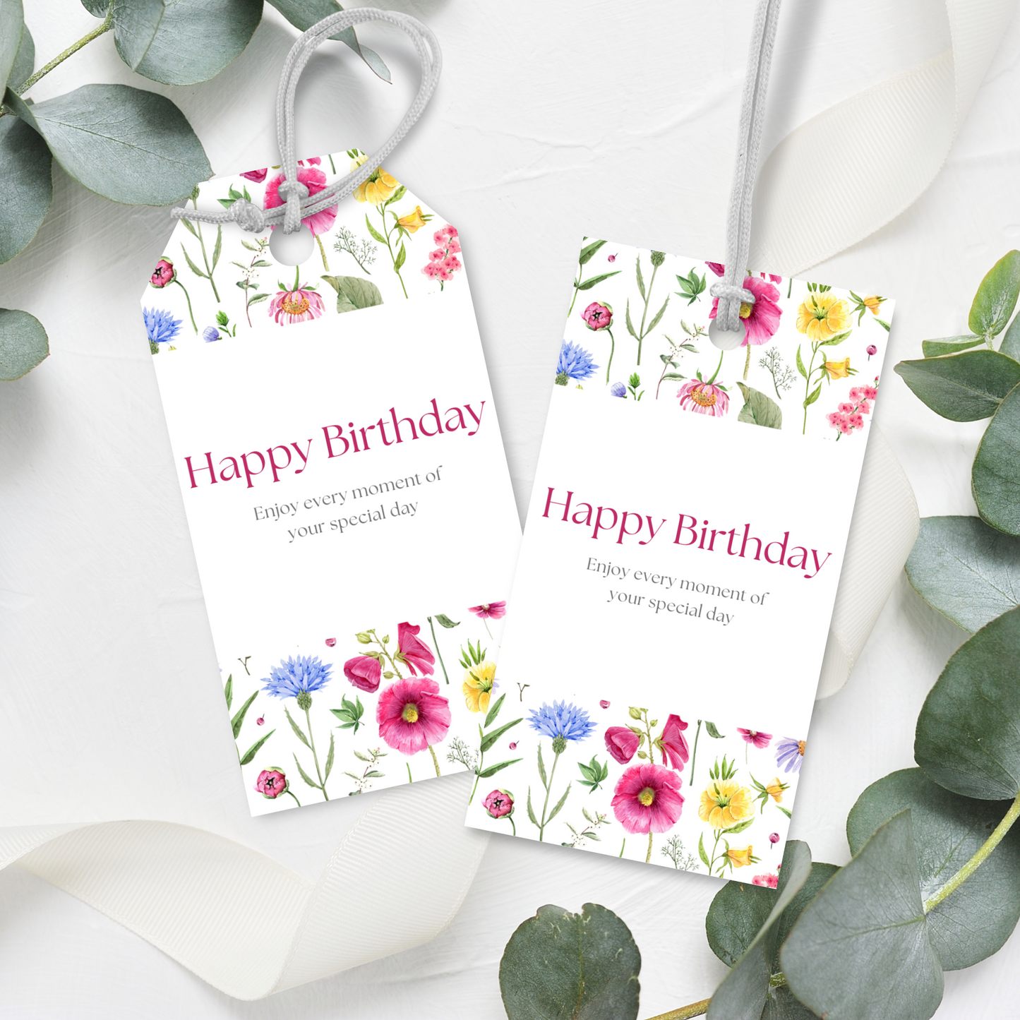 Printable Birthday Gift Tag - Pink Flowers