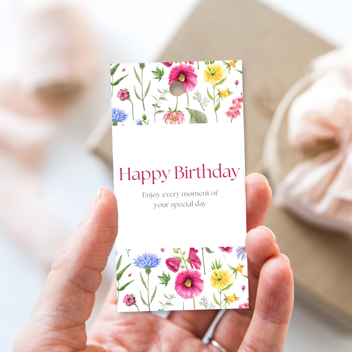 Printable Birthday Gift Tag - Pink Flowers