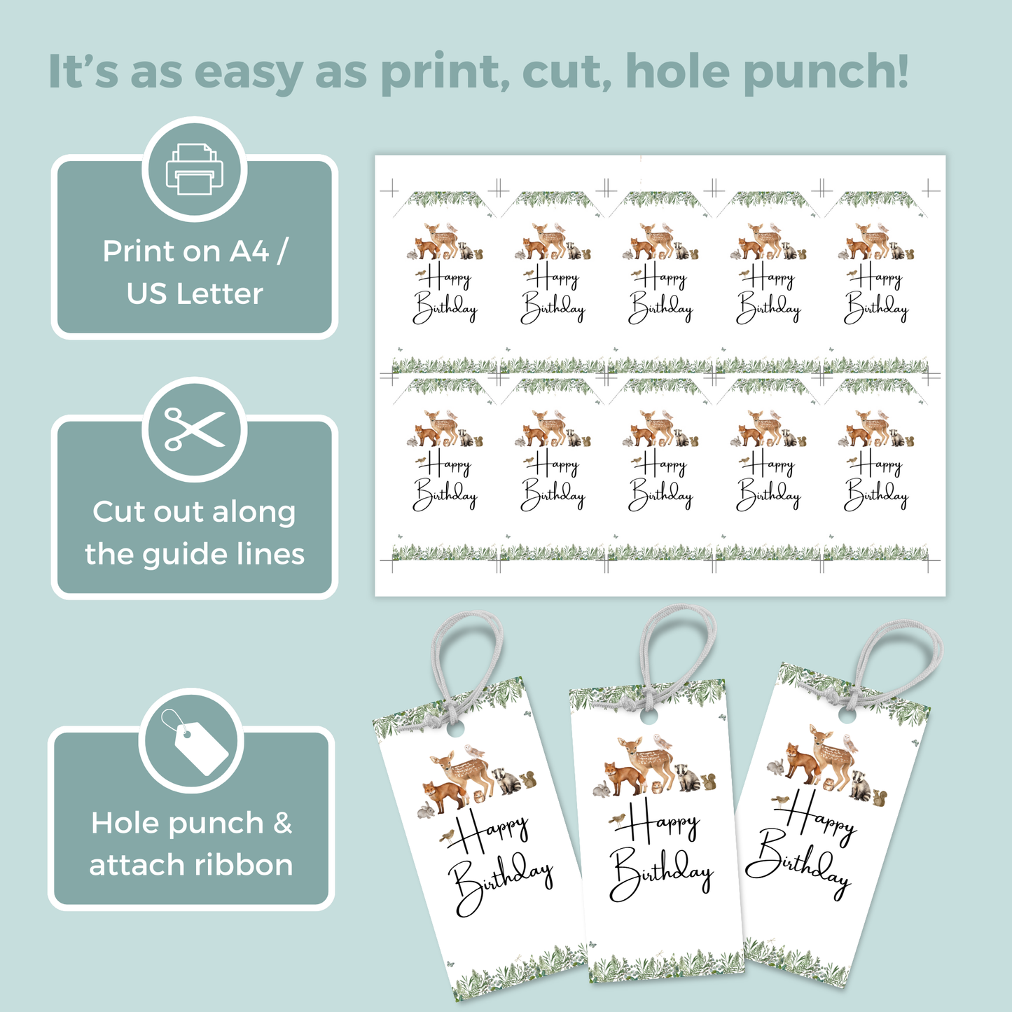 Printable Birthday Gift Tag - Woodland Animal