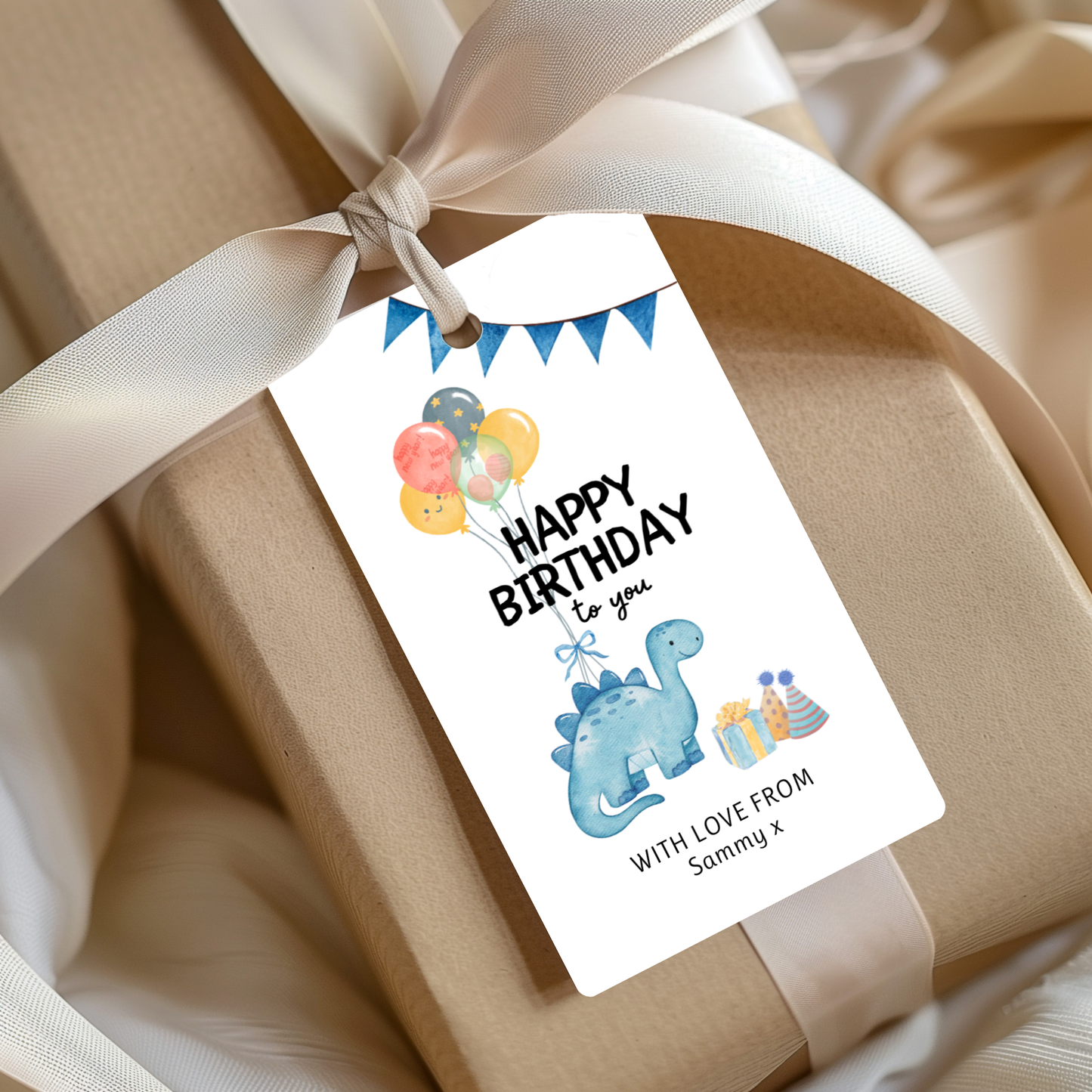 Editable Birthday Gift Tag - Dinosaur