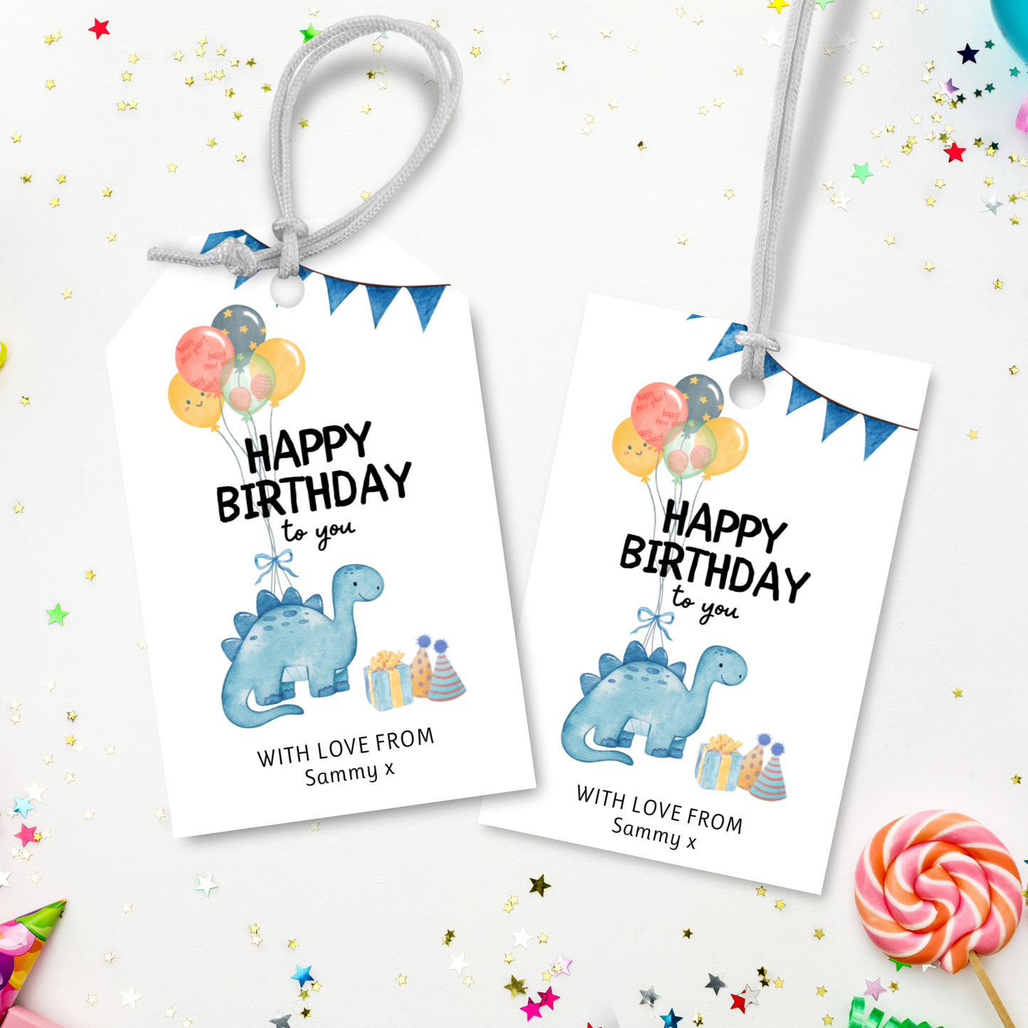 Editable Birthday Gift Tag - Dinosaur