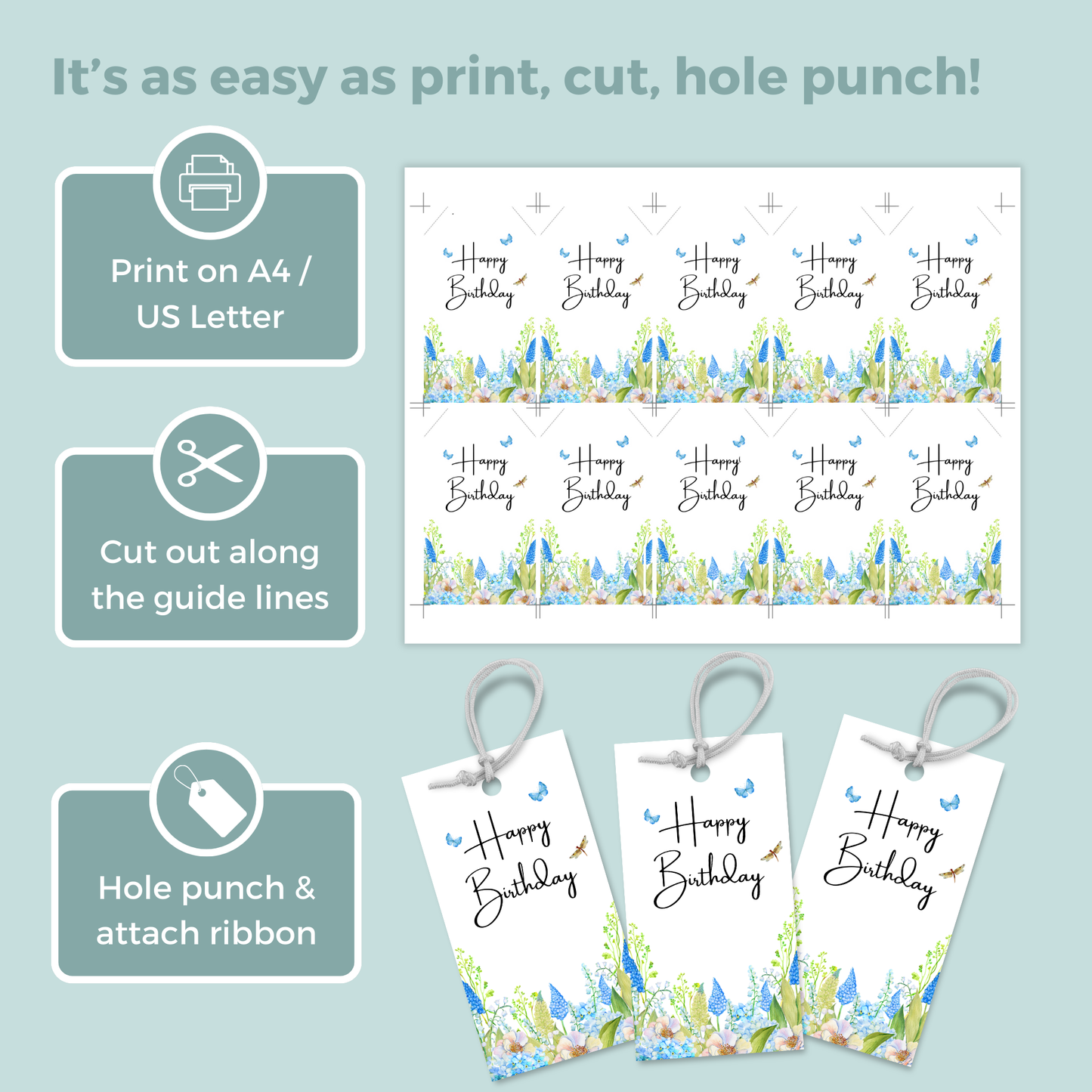 Printable Birthday Gift Tag - Spring Flowers
