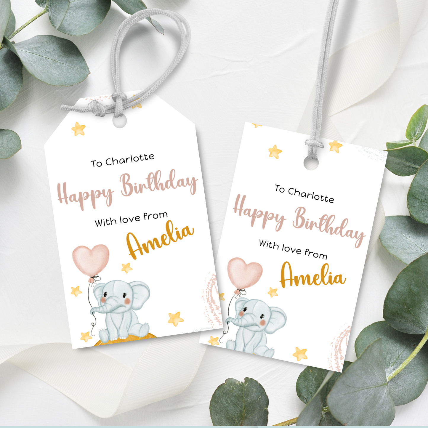 Editable Birthday Gift Tag - Baby Elephant