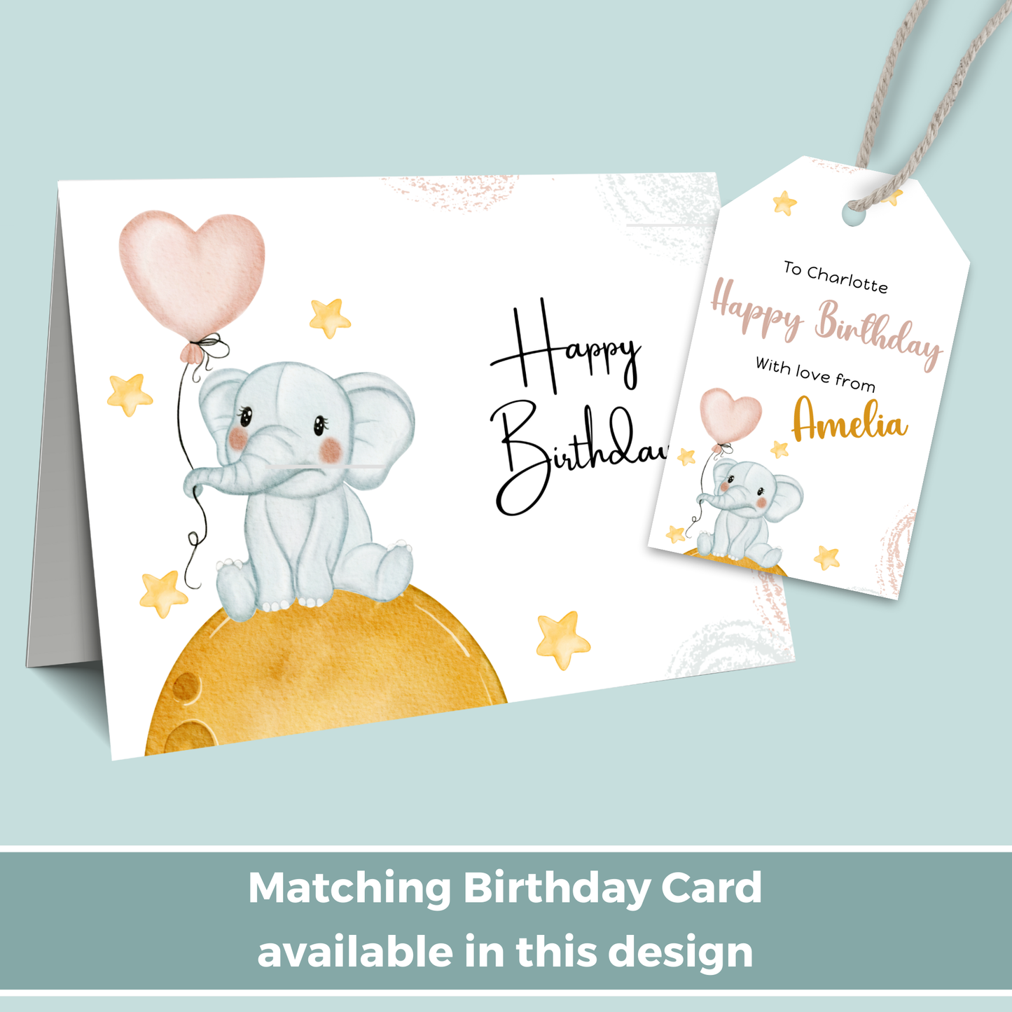 Editable Birthday Gift Tag - Baby Elephant