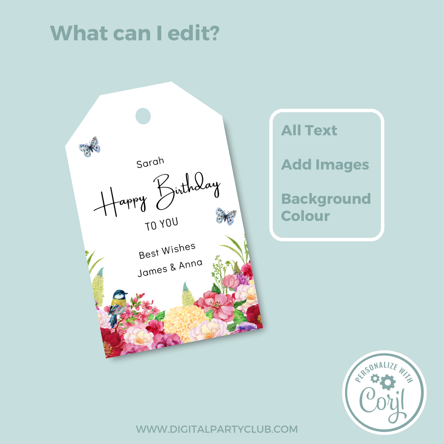 Editable Birthday Gift Tag - Floral
