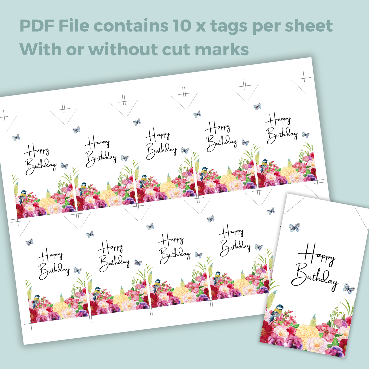 Printable Birthday Gift Tag - Pink Red Flowers