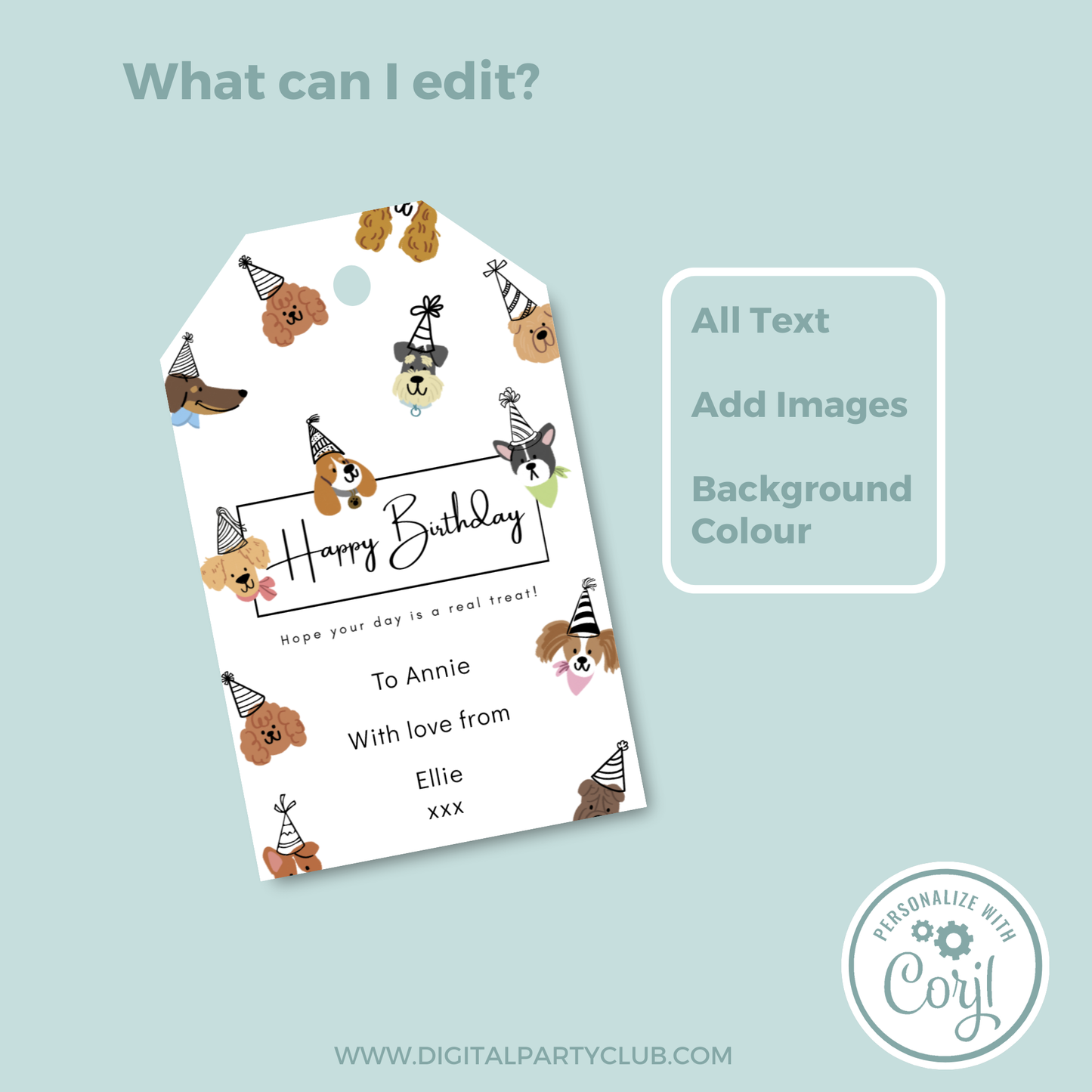 Editable Birthday Gift Tag - Dog