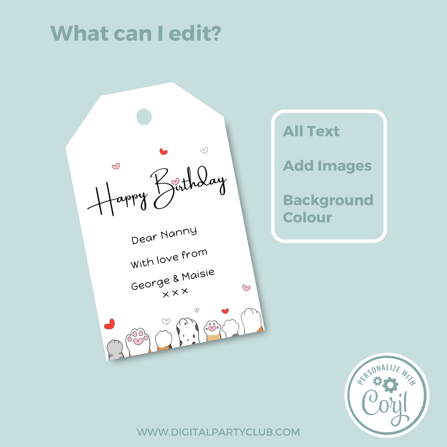 Editable Birthday Gift Tag - Cute Kitty
