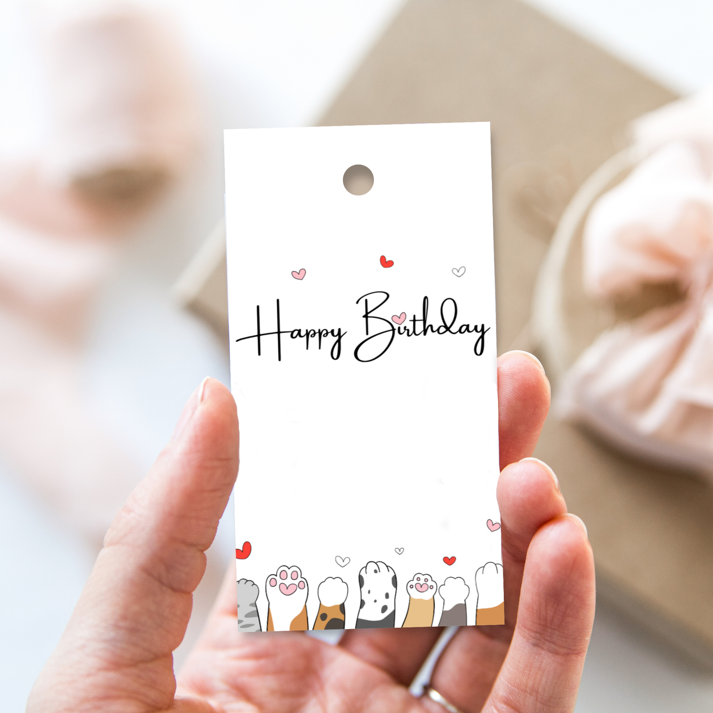 Printable Birthday Gift Tag - Cute Cat Paws
